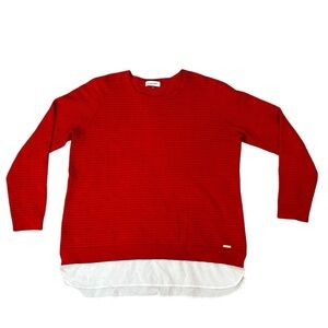 Calvin Klein red sweater with white underlayer